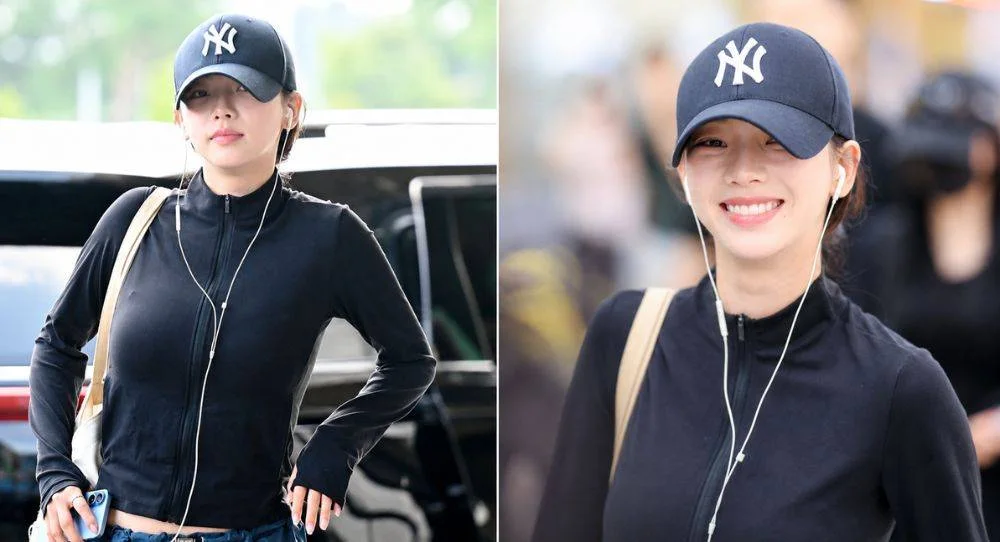 aespa’s Karina turns heads with her fresh faced airport look before flying to Japan