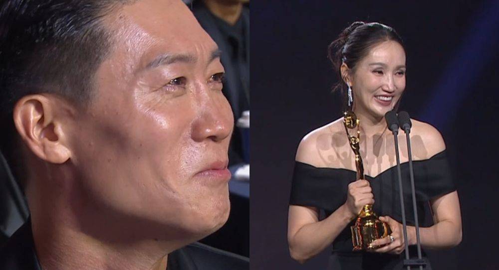 Park Bo Kyung wins Best Supporting Actress as husband Jin Sun Kyu cries harder and she jokes their matching trophies are a new couple item
