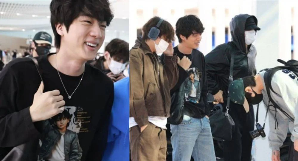 BTS’s Jungkook bows to Jin after spotting his own face on Jin’s shirt before Latin America tour