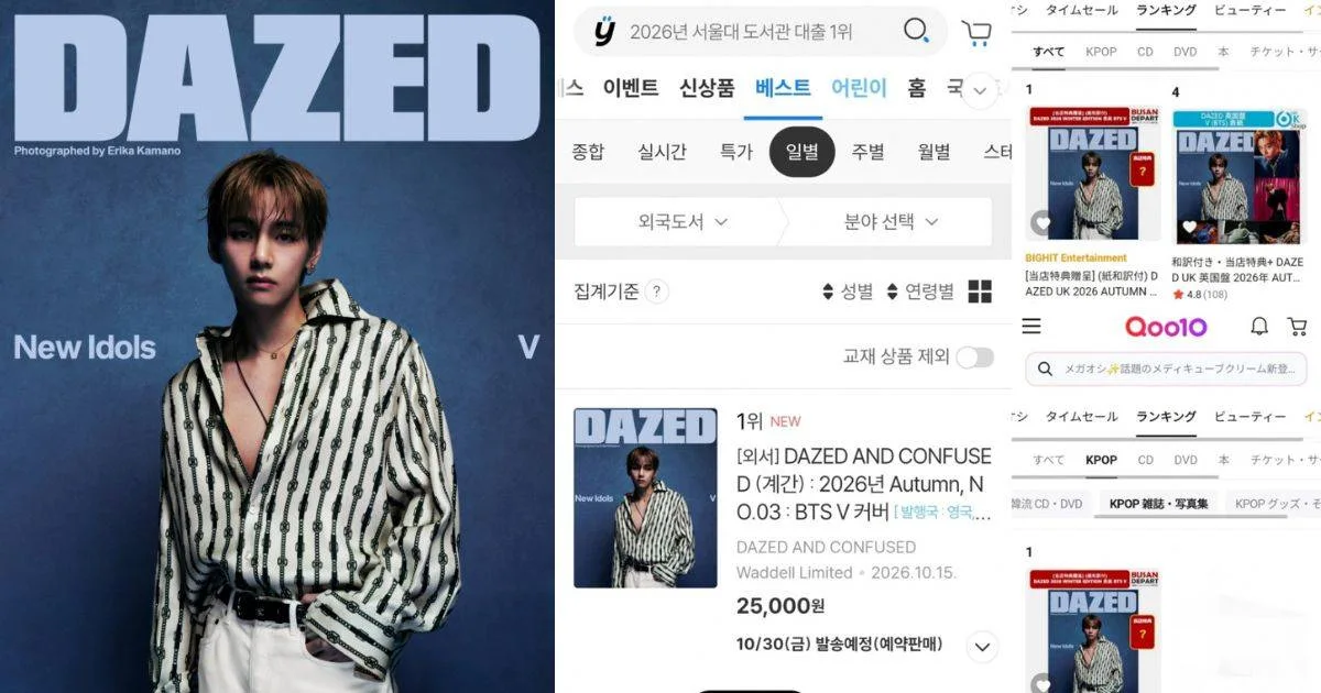 BTS V proves his selling power again as 'Dazed' cover tops bestseller lists in Korea and Japan